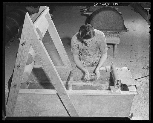 Production. War housing trailers. Overcoming metal shortage is a big problem in trailer manufacture. Western Trailer Company of Los Angeles has been able to replace metal fenders (wheel wells) successfully with plastic material made by a new process. Paper of forty pounds weight runs from rolls to a