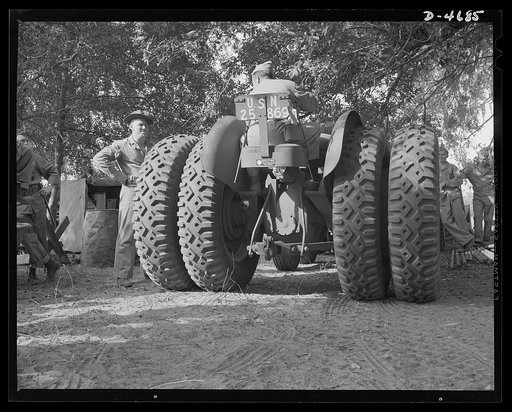 Parris Island. Marine Corps barrage balloons. Marines in training at Parris Island, South Carolina, add one more fighting trick to the many they already know. These fast, powerful tractors are used for positioning power winches from which tactical formations of barrage balloons are controlled
