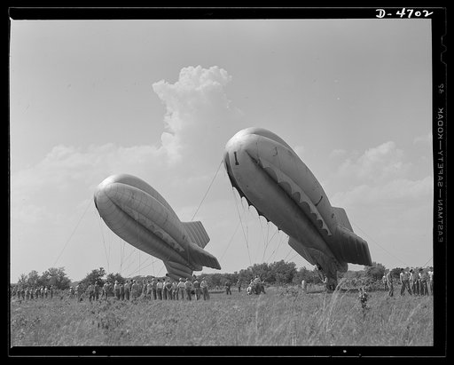 Parris Island. Marine Corps barrage balloons. Setting up balloon barrages is just another chore for the versatile marines. Special units in training at Parris Island, South Carolina handle the big bag with customary marine snap and precision