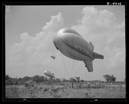 Parris Island. Marine Corps barrage balloons. The leathernecks make a strong medicine against Axis aircraft. Special marine units in training at Parris Island, South Carolina send up part of a tactical formation of barrage balloons that prevent dive bombing and the strafing of important ground insta