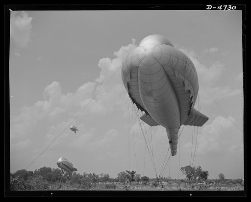 Parris Island. Marine Corps barrage balloons. The leathernecks make a strong medicine against Axis aircraft. Special marine units in training at Parris Island, South Carolina send up part of a tactical formation of barrage balloons that prevent dive bombing and the strafing of important ground insta