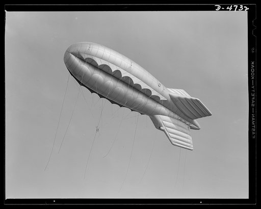 Parris Island. Marine Corps barrage balloons. Putting the Indian sign on Axis dive bombers and strafing planes. This barrage balloon, under control of a Marine unit in training at Parris Island, South Carolina is part of a plane trap that protects important ground installations. Planes cannot come c