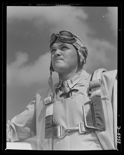 Parris Island. Marine Corps gliders. Glad he's on our side, not theirs. This lieutenant of the Marine Corps, studying glider piloting at Page Field, Parris Island, South Carolina, may some day land in battle dress on the outskirts of Berlin or Tokyo or on the heel of Italy's boot