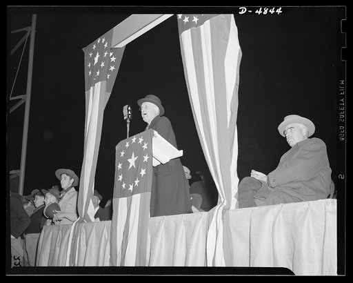 Four Freedoms and Arsenal of Democracy posters. District of Columbia commissioner J. Russell Young, Colonel Lemuel Bolles, District of Columbia director of civilian defense, addressed the throng on hand to witness the unveiling in the nation's capitol of the 15 x 30 foot photomontages entitled "The 