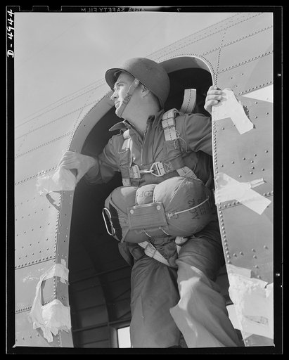 Fort Benning paratroopers. Among the Army's best utility men are the paratroopers. The soldier of the skies, all set to bail out above Fort Benning, Georgia, leaps into quick effective action as soon as he reaches his objective