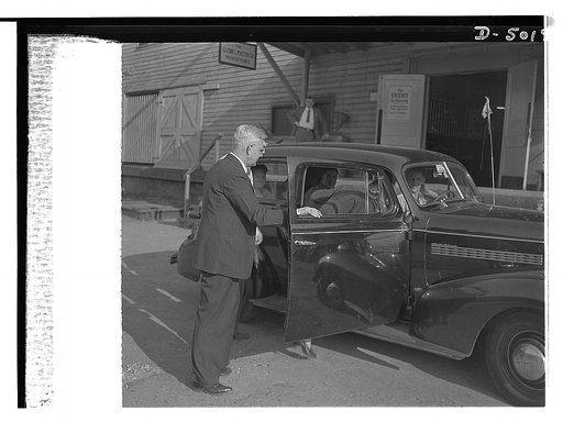 Transportation. Car pooling at Glenn Martin. Car pooling at the Glenn Martin aircraft plant. The personnel manager, who arranges rides for others, has also joined a "car pool" to save gas and rubber. He is shown entering a worker's car