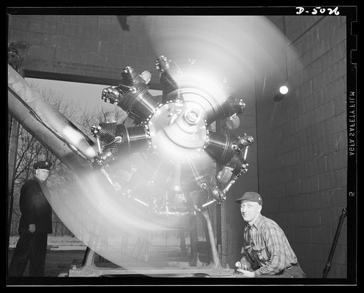 Production. Airplane engines. An airplane engine under special test in a secluded and carefully guarded woodland area near a Midwest engine plant. If the engine meets the exacting requirement imposed by the test engineers, it will yield valuable technical data that will influence the construction of