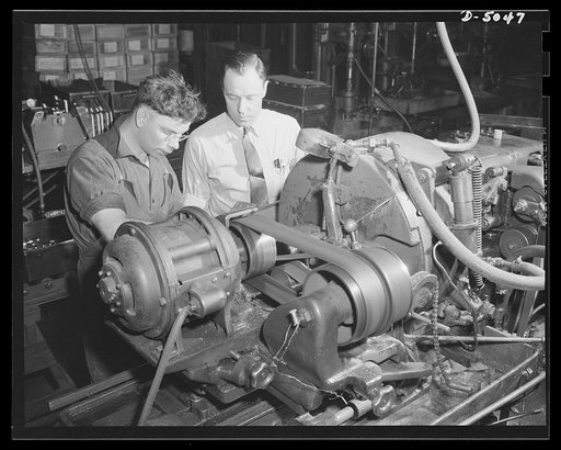 Production. Jeep engines. This grinding machine in a Midwest plant is doing yeoman service in the production of jeep engines for the Army. Continental Motors, Michigan