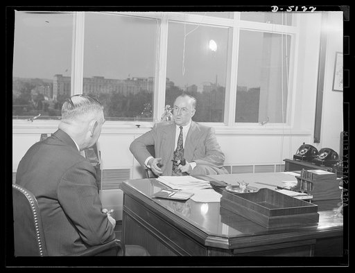 America's production chief. Donald Nelson sees a large number of people who have problems, ideas, or proposals which must come to the attention of the War Production Board (WPB) chairman personally. In an ordinary day he will meet with a score of people, have some two dozen telephone conversations, 