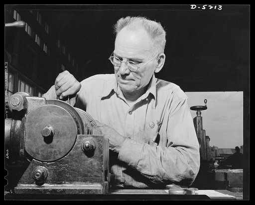 Production. Minesweepers. F.M. Webb, age seventy, came out of retirement to return to his old job of machinist in an Eastern shipyard building minesweepers. "If my son can fight, I can work," he said. Gibbs Cass Company