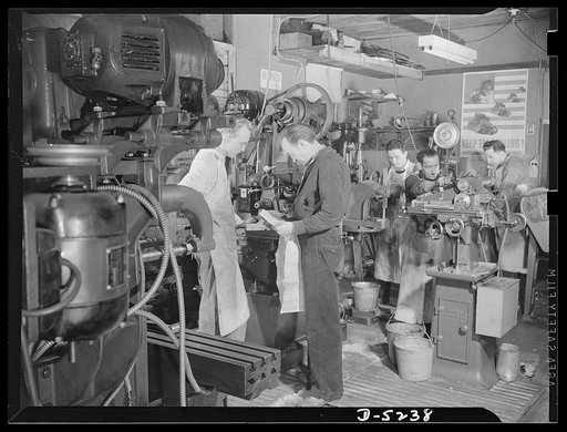 Subcontracting. Passaic home workshop pool. John Lindstrom, of Passaic, New Jersey, produces essential war materials in his home workshop as a member of a subcontract pool organized by the Howe Machinery Company. The fine sixteen-tool shop he operates was once the family garage