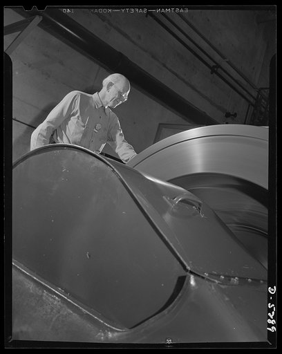 Production. Aircraft. This air compressor in a Western aircraft plant supplies air power for riveting hammers, sprayguns, and other air-operated equipment