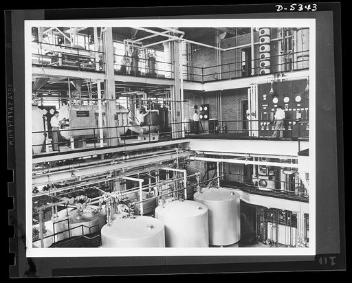 Production of butylene glycol. Pilot plant set up at the Northern Regional Research Laboratory of the U.S. Department of Agriculture at Peoria, Illinois, to test on a semi-commercial scale new processes for making alcohol from various farm products
