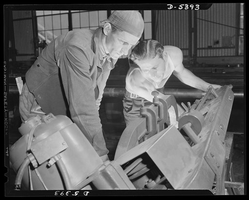 Production. Subchasers. These two men, cutting steel for the making of subchasers in a Southern shipyard, knew nothing of their new trade a short time ago. One was a farmer, the other an engineer on a fishing boat. Both were trained at the shipyard which they have since helped to earn the Navy "E"