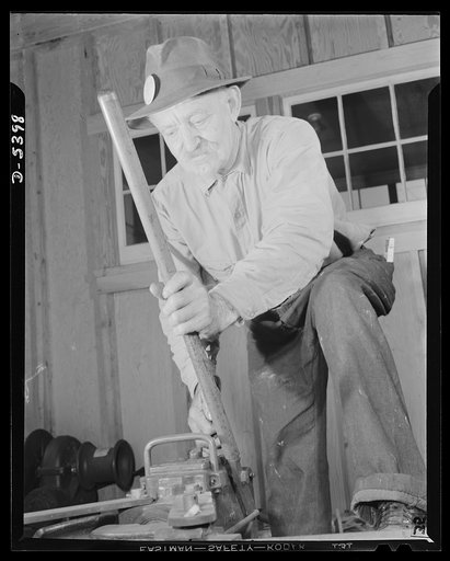 Production. Subchasers. Now well over seventy, this old ship fitter came out of retirement to help build subchasers at a Southern shipyard. At the pipe-bending job he is doing, and at other jobs, he has helped the yard win the coveted Navy "E"