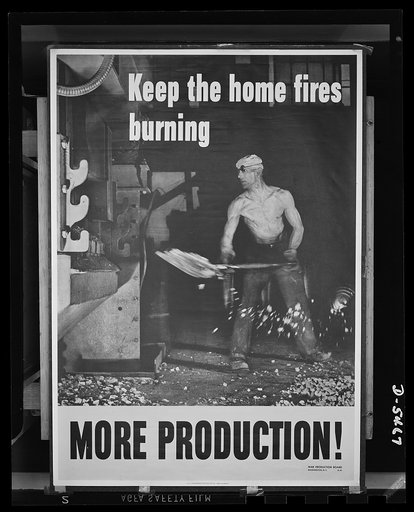 War Production Board poster. Poster distributed by the WPB to war plants. The original is 28 1/2 inches by 40 inches and is printed in black and yellow. It was reproduced from a photograph by Alfred T. Palmer, Office of War Information (OWI) staff photographer. Copies may be obtained from War Produc