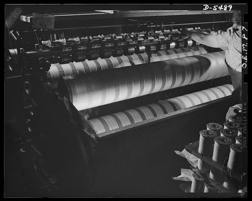 Production. Parachute cloth and shrouds. The water stretching machine of an Eastern parachute manufacturer stretches shroud lines so as to make them more adaptable to the finished product