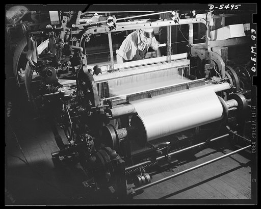 Production. Parachute cloth and shrouds. Weaving parachute cloth in an Eastern silk plant. The carefully selected and treated silk and nylon that go into this cloth provide great strength and lightness