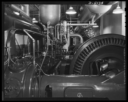 Production. Airplanes. The air compressor room of a large Western aircraft plant. Here, compressors made by the Chicago Pneumatic Tool Company serve rivet guns, air drills, paint sprays, hydraulic presses, and other air-operated equipment