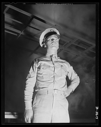 A poster comes to life. Sergeant Vineyard gets a first-hand introduction to steel in the making and finds it a fascinating experience. With Woolslayer, he's watching the fierce while lights and flickering shadows of an electric furnace in one of Allegheny-Ludlum's plants