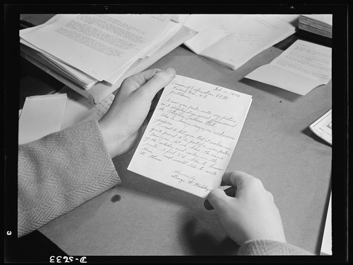 A poster comes to life. The letter that started the ball rolling: welder George Woolslayer writes the Office of War Information (OWI) asking for information about his two poster colleagues. "I want to tell you that it makes me quite proud to be part of a war poster," wrote Woolslayer. "Can you let m