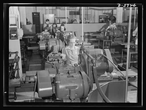 Women in industry. Tool  production. Women at work for victory. These young employees of a Midwest drill and tool plant are operating cylindrical grinders which taper drills to specified size. Used in the manufacture of guns, ships, tanks and all war production where metal is used, these drills dema