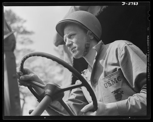 New River, North Carolina. Marine truck transport unit. America boasts the world's best military truck drivers. This capable member of a Marine motor transport unit at New River, North Carolina is an expert at tooling a truck through the worst kind of going. Marine barracks, New River, North Carolin
