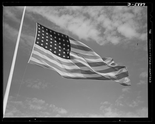 Fort Knox flags. High above Fort Knox, Kentucky, over a true "home of the brave," the floating folds of the Star Spangled Banner symbolize the American way of life to soldiers in training for the battles that will bring freedom to an unhappy, war-torn world