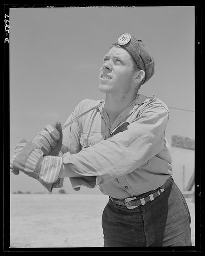 Fort Knox. Electric power line construction. The electrical industry of America relies largely on the "broadback" or lineman, to bring its power to the places where it is needed. This man is working on the construction of a transmission line to Fort Knox, Kentucky, where American soldiers are traini