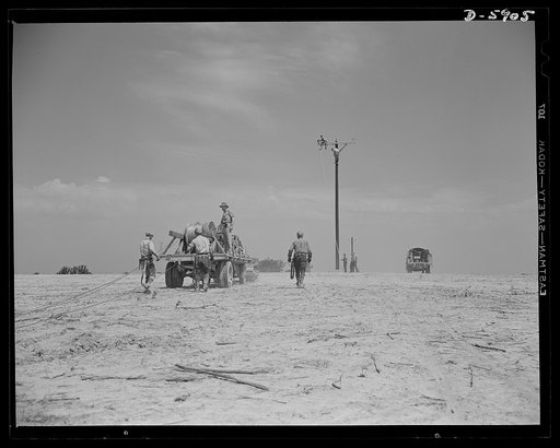 Fort Knox. Electric power line construction. A new electric power line for the Army. A pole line crew of a large construction company extends service into Fort Knox, Kentucky, where American soldiers are training and hardening for modern warfare