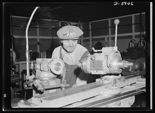 Manpower. Americans all. Rejoicing in the opportunity to help free his native Greece and keep the Nazis from America's shore, William Demetrios machines parts for Uncle Sam's medium tanks in a large Midwest tank plant. He's one of many naturalized Americans who are working to rid the world of his fa
