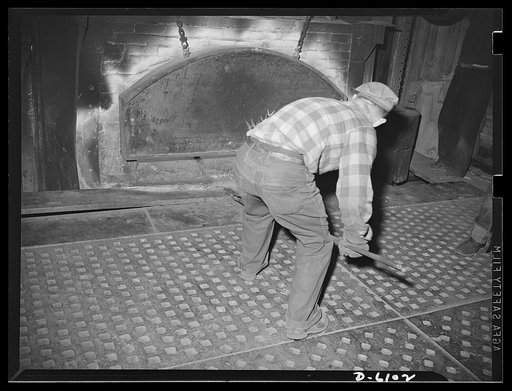 Production. Submarine chasers. Bending pipe fittings for new subchasers. The heating furnaces and bending floor of an Eastern boatyard are kept busy as one Navy boat after another is built and fitted. Marine Construction Company, Stamford, Connecticut