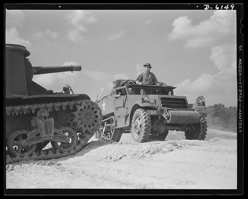 Fort Knox. Halftrac armored cars. The halftrac armored car has many important duties in our modern mechanized army. It is very useful as a carrier of men and equipment, and may be armed in various ways to give it great striking power. This car, in use at Fort Knox, Kentucky, by soldiers of the armor
