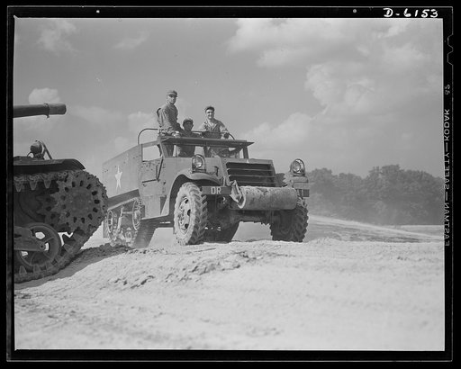 Fort Knox. Halftrac armored cars. The halftrac armored car has many important duties in our modern mechanized army. It is very useful as a carrier of men and equipment, and may be armed in various ways to give it great striking power. This car, in use at Fort Knox, Kentucky, by soldiers of the armor