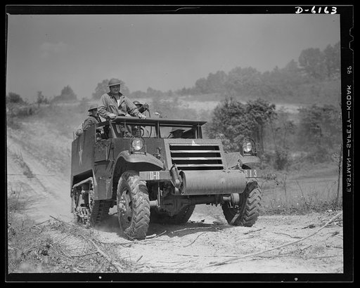 Fort Knox. Halftrac armored cars. The halftrac armored car has many important duties in our modern mechanized army. It is useful as a carrier of men and equipment, and may be armed in various ways to give it great striking power. This car in use at Fort Knox, Kentucky, by soldiers of the armored for