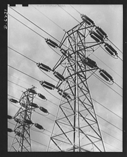 Power and conservation. Chickamauga Dam, Tennessee Valley Authority. Insulators and transmission wires in the switchyard of the TVA's Chickamauga Dam, located near Chattanooga, 471 miles above the mouth of the Tennessee River. The dam has an authorized power installation of 81,000 kilowatts. The res