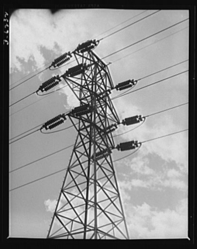 Power and conservation. Chickamauga Dam, Tennessee Valley Authority. Insulators and transmission wires in the switchyard of the TVA's Chickamauga Dam, located near Chattanooga, 471 miles above the mouth of the Tennessee River. The dam has an authorized power installation of 81,000 kilowatts. The res