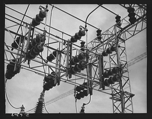 Power and conservation. Chickamauga Dam, Tennessee Valley Authority (TVA). Insulators and bus wires in the switchyard of the TVA's Chickamauga Dam, located near Chattanooga, 471 miles above the mouth of the Tennessee River. The dam has an authorized power installation of 81,000 kilowatts, which can 