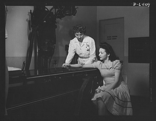Health and welfare activities. North American Aviation. Expert medical attention is given all employees at North American Aviation in Inglewood, California. Whether the injury is incidental or major, all accidents are given instant attention in NAA's hospital. Here, an office worker is having an X-r