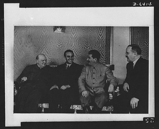 Official pictures of meeting of Stalin, Churchill, Harriman. These are the first official pictures released in the United States of the recent meeting of Premier I.V. Stalin, Union of Soviet Socialist Republics; Prime Minister Winston Churchill of Britain; and W. Averrell Harriman, representing Pres