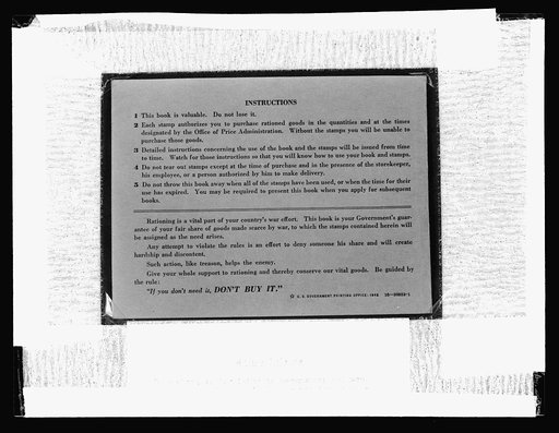 war ration book number two. The back cover of the war ration book number two