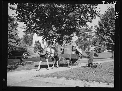 Manpower, junior size. The charge of the scrap brigade in Roanoke, Virginia includes such methods of collection as this pony cart. The patriotic and energetic youngsters of the town are making an all-out effort to corner every available piece of scrap in the city, so that their soldier and sailor br