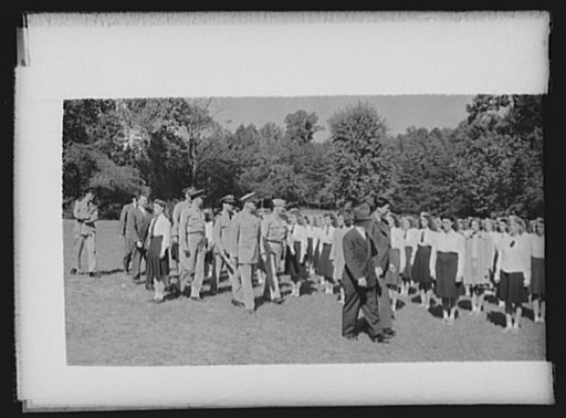 Montgomery Blair High school Victory Corps. Victory Corps girls of Montgomery Blair high school in Silver Spring, Maryland stood erect when "superior officers" reviewed their maneuvers. Students wear their uniforms three times a week and have their extra- curricular activities directed towards war w