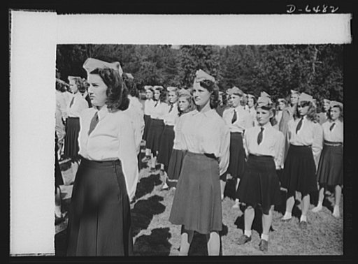 Montgomery Blair High school Victory Corps. Victory Corps girls of Montgomery Blair high school in Silver Spring, Maryland stood erect when "superior officers" reviewed their maneuvers. Students wear their uniforms three times a week and have their extra- curricular activities directed towards war w