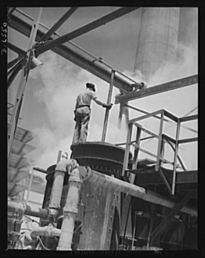 Tennessee Valley Authority production. Elemental phosphorus. A section of a TVA plant in the Muscle Shoals area in which phosphorus is produced in its elemental form. The phosphorus, used in the manufacture of incendiary bombs and shells and of material for "smoke," is produced by smelting phosphate