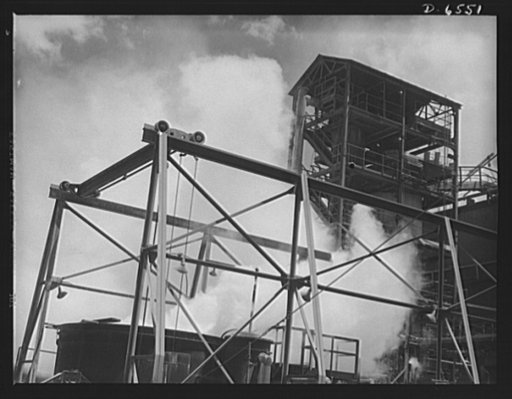 Tennessee Valley Authority production. Elemental phosphorus. A section of a TVA plant in the Muscle Shoals area in which phosphorus is produced in its elemental form. The phosphorus, used in the manufacture of incendiary bombs and shells and of material for "smoke," is produced by smelting phosphate