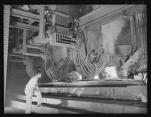 Tennessee Valley Authority production. Elemental phosphorus. A large electric phosphate smelting furnace used in the making of elemental phosphorus in a TVA chemical plant in the Muscle Shoals area. The phosphorus, used in the manufacture of incendiary bombs and shells and of material for "smoke," i
