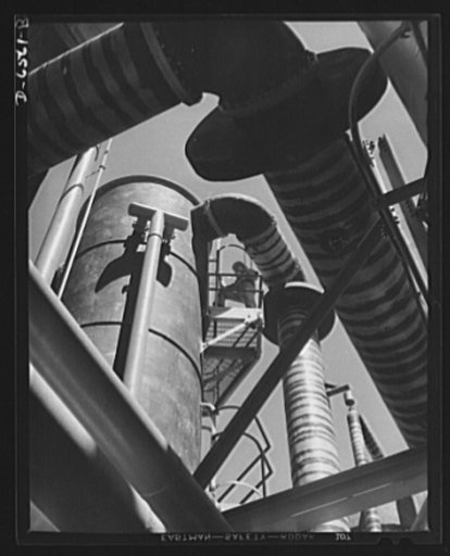 Production. New Tennessee Valley Authority synthetic ammonia plant. A water saturating tower in the hydrogen section of the TVA's new synthetic ammonia plant in the Muscle Shoals area. Ammonia is made here by the high-pressure synthesis of nitrogen and hydrogen and converted at Muscle Shoals to ammo