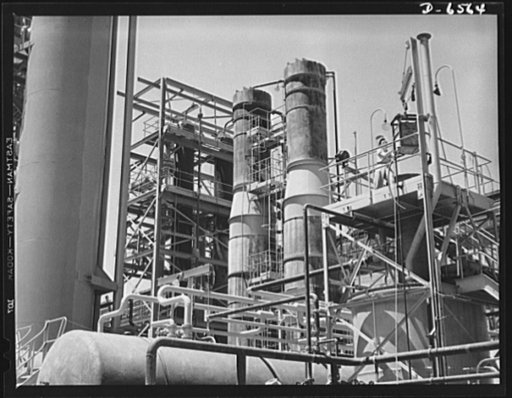 Production. New Tennessee Valley Authority synthetic ammonia plant. Part of the gas purification section of the TVA's new synthetic ammonia plant in the Muscle Shoals area. Ammonia is made here by the high-pressure synthesis of nitrogen and hydrogen. The ammonia thus secured is converted at Muscle S