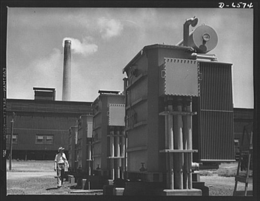 Tennessee Valley Authority production. Chemical plants. Electrical transformers in one of the TVA plants in the Muscle Shoals area, producing war materials by gas synthesis. These plants make ammonia for conversion into ammonium nitrate for use in the manufacture of high explosive shells, elemental 